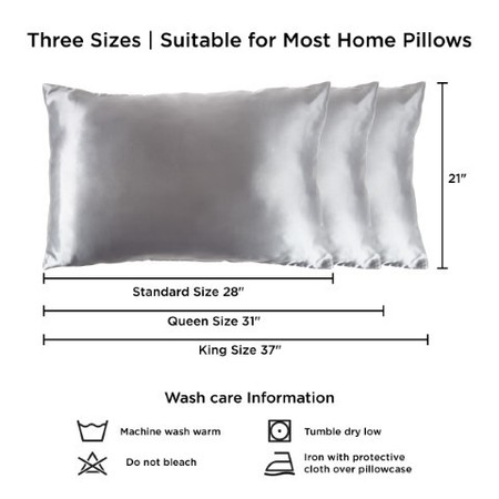 Hastings Home Set of 2 Satin Microfiber Pillowcases Covers for Hair and Skin, Hidden Zipper, Queen, Silver Gray 812205XRN